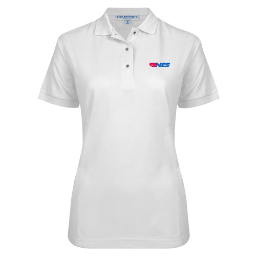 Womens Silk Touch White Pique Polo-NCS