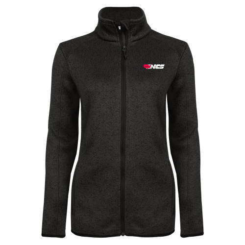 Womens Black Heather Fleece Jacket-NCS