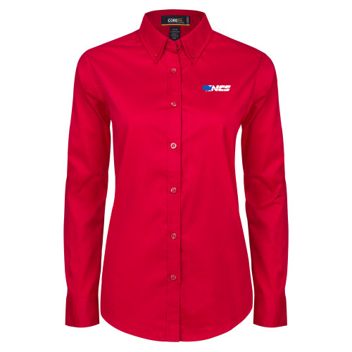 Womens Red Twill Button Down Long Sleeve -NCS
