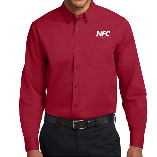 Twill Button Down Long Sleeve Cardinal-NFC