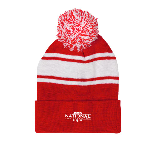 Red/White Two Tone Knit Pom Beanie w/Cuff-
