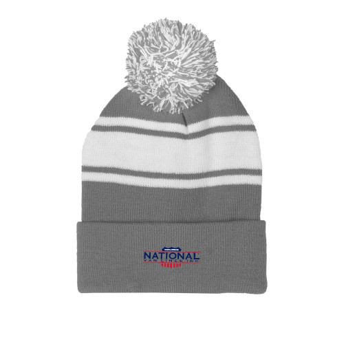 Grey/White Two Tone Knit Pom Beanie w/Cuff-