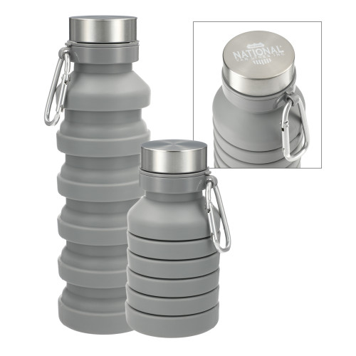 Zigoo Silicone Collapsible Grey Bottle 18oz-National Van Lines Inc Engraved