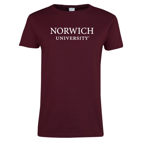Womens Maroon Short Sleeve Tee-Wordmark Stacked