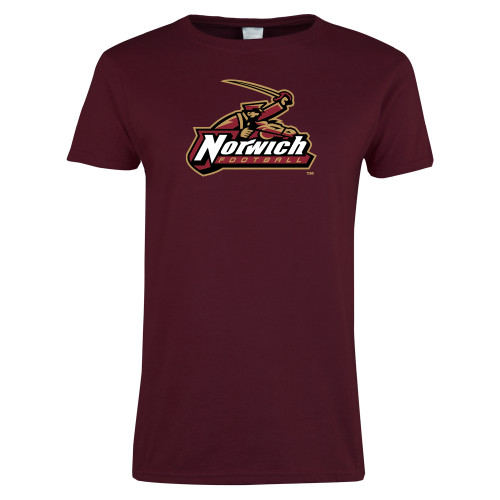 Womens Maroon Short Sleeve Tee-Football