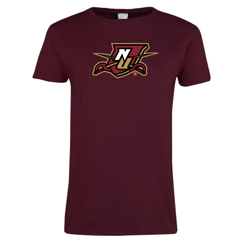 Womens Maroon Short Sleeve Tee-NU Shield