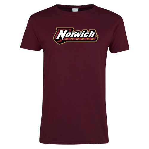 Womens Maroon Short Sleeve Tee-Norwich Wordmark