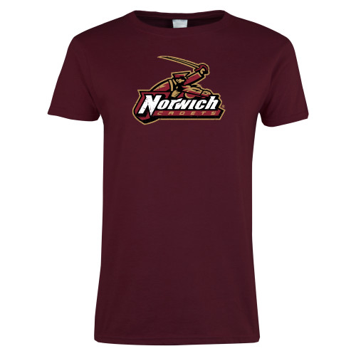 Womens Maroon Short Sleeve Tee-Distressed Mark