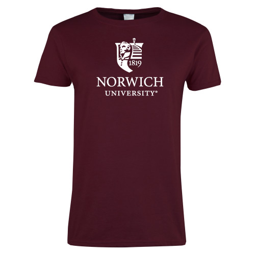 Womens Maroon Short Sleeve Tee-University Mark