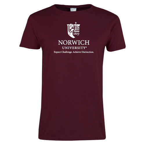 Womens Maroon Short Sleeve Tee-University Mark