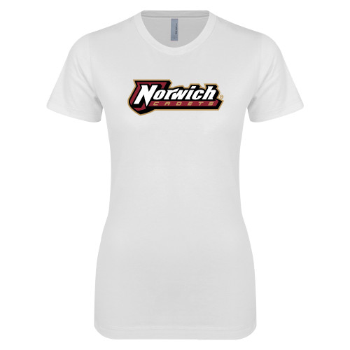 Next Level Womens White Boyfriend Tee-Norwich Wordmark