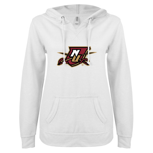 ENZA Womens White V Notch Raw Edge Fleece Hoodie-NU Shield