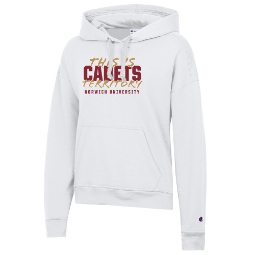 Champion Womens White Powerblend Pullover Hood-Norwich - This is Cadets Territory