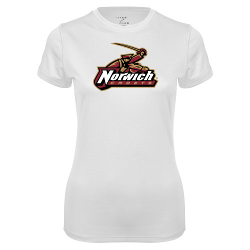 Womens White Performance Tee-Primary Mark