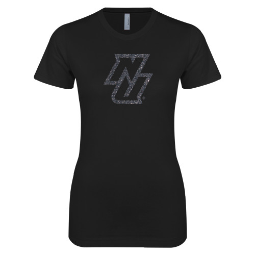 Next Level Womens Black Boyfriend Tee-NU Graphite Soft Glitter