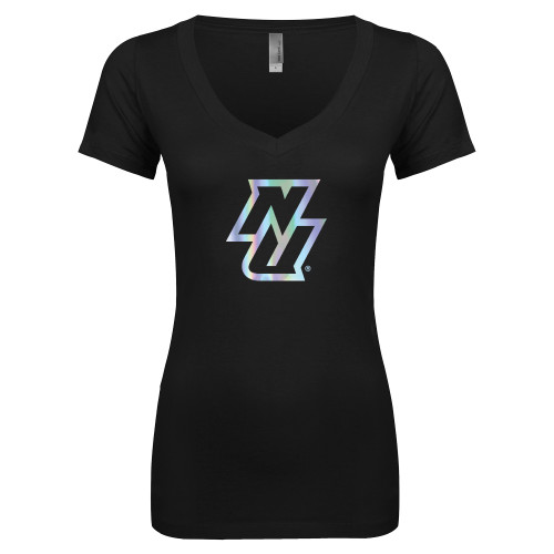 Next Level Womens Black Ideal V Tee-NU  Foil