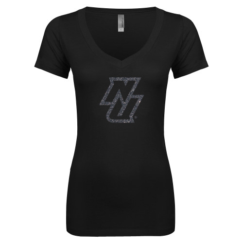 Next Level Womens Black Ideal V Tee-NU Graphite Soft Glitter