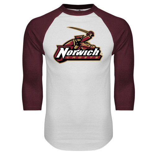 White/Maroon Raglan Baseball T Shirt-Primary Mark