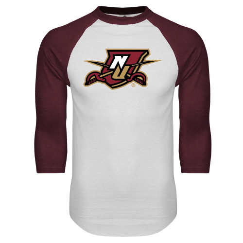 White/Maroon Raglan Baseball T Shirt-NU Shield