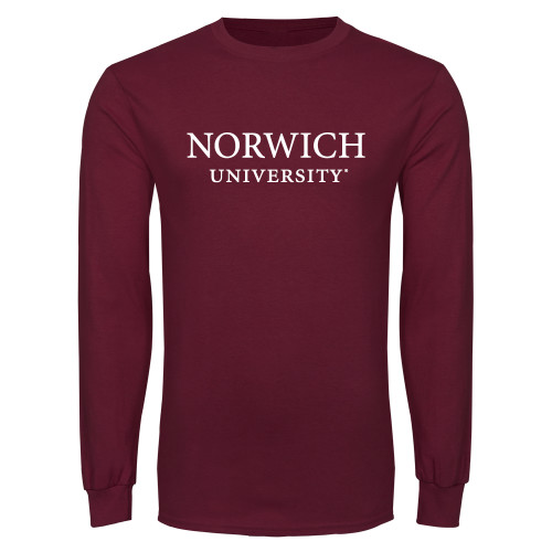 Maroon Long Sleeve T-Shirt-Wordmark Stacked