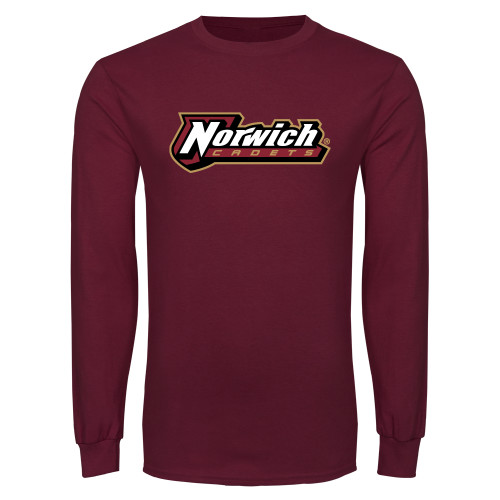 Maroon Long Sleeve T-Shirt-Norwich Wordmark