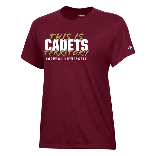 Champion Womens Maroon Core Short Sleeve Tee-Norwich - This is Cadets Territory