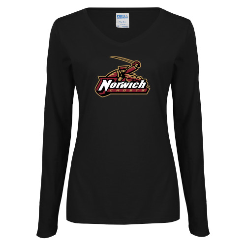 Womens Black Long Sleeve V Neck Tee -Primary Mark
