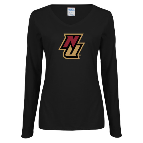 Womens Black Long Sleeve V Neck Tee -NU