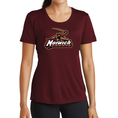 Womens Maroon Performance Short Sleeve Tee-Primary Mark