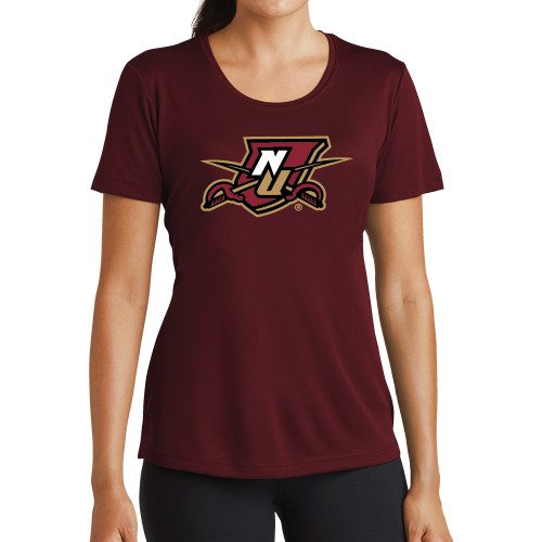 Womens Maroon Performance Short Sleeve Tee-NU Shield