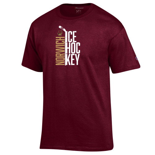 Champion Maroon T Shirt-Stacked Ice Hockey