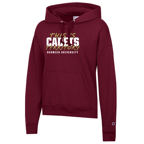 Champion Womens Maroon Powerblend Pullover Hood-Norwich - This is Cadets Territory