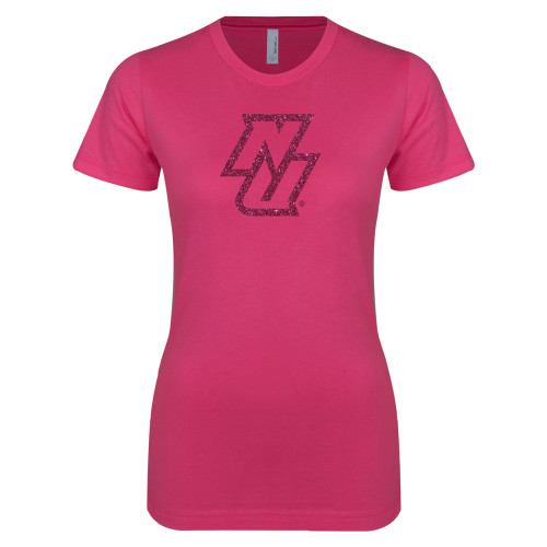 Next Level Womens Fuchsia Boyfriend Tee-NU Hot Pink Glitter