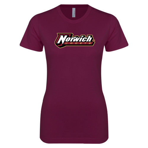 Next Level Womens Maroon Boyfriend Tee-Norwich Wordmark