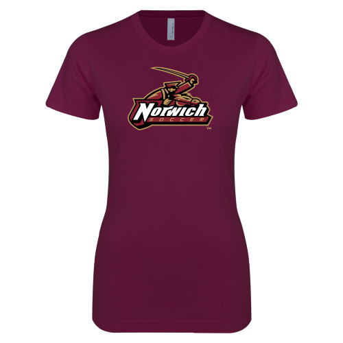 Next Level Womens Maroon Boyfriend Tee-Soccer
