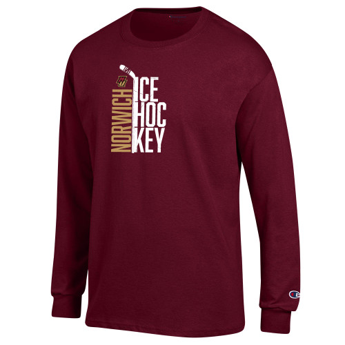 Champion Maroon Long Sleeve T Shirt-Stacked Ice Hockey