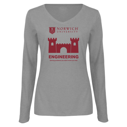  Womens Grey Long Sleeve V Neck Tee  - Engineering Norwich