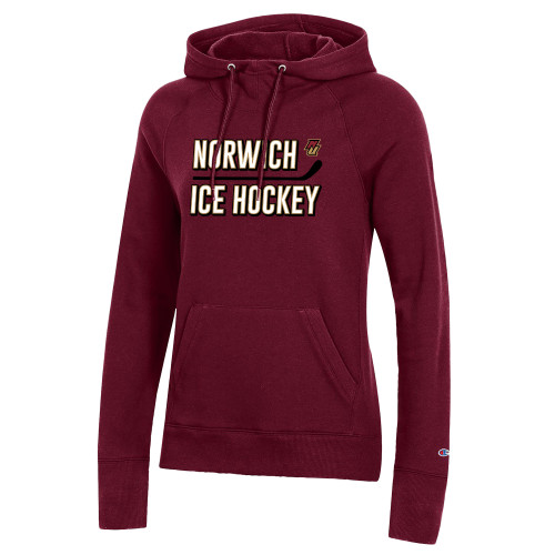 Champion Womens Maroon Pull Over Hood-Norwich Ice Hockey