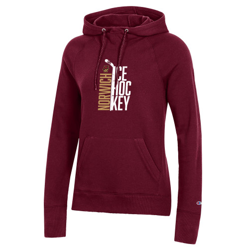 Champion Womens Maroon Pull Over Hood-Stacked Ice Hockey