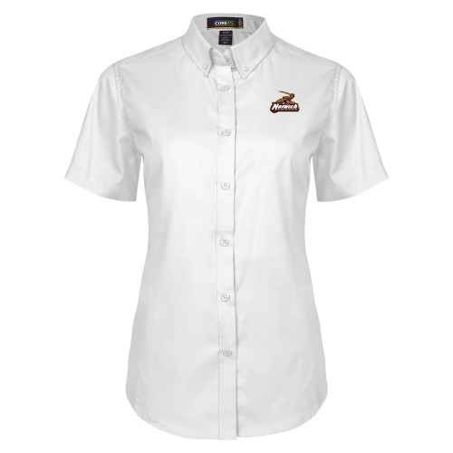 Womens White Twill Button Up Short Sleeve-Primary Mark