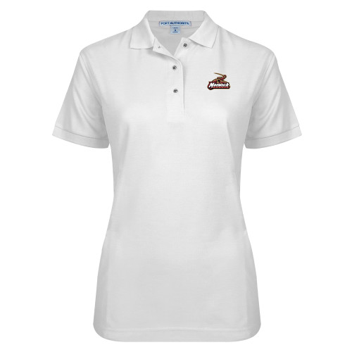 Womens Silk Touch White Pique Polo-Primary Mark