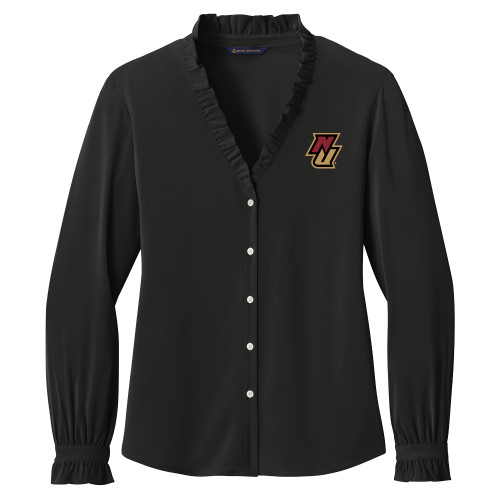 Brooks Brothers Womens Black Long Sleeve Ruffle Collar Blouse - NU