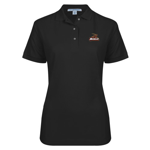 Womens Silk Touch Black Pique Polo-Primary Mark