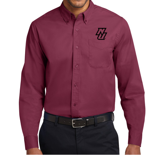 Maroon Twill Button Down Long Sleeve-NU
