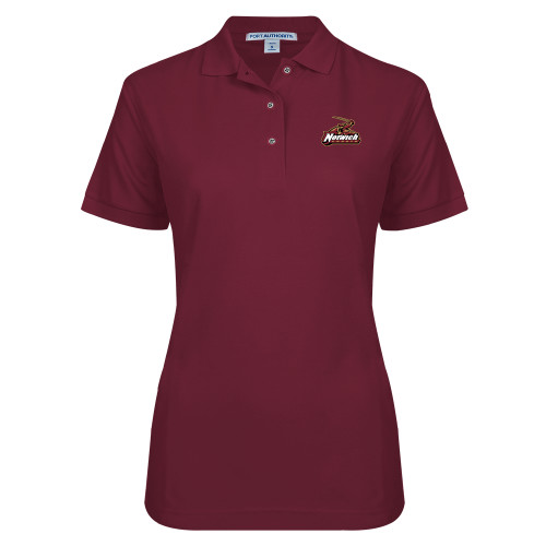 Womens Silk Touch Maroon Pique Polo-Primary Mark