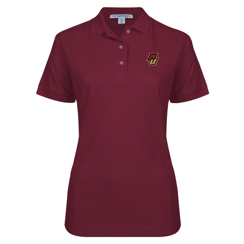 Womens Silk Touch Maroon Pique Polo-NU