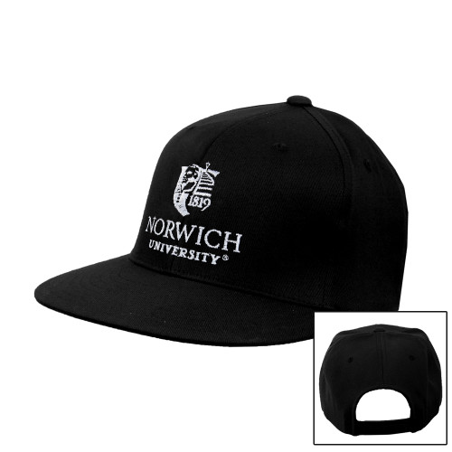 Black Flat Bill Snapback Hat-University Mark