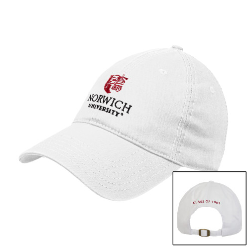 White Unstructured Adjustable Low Profile Hat-University Mark