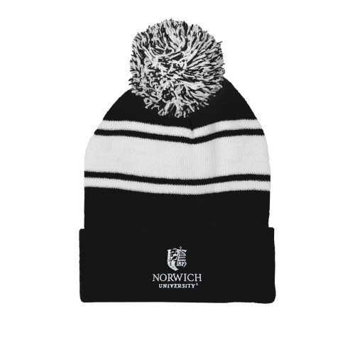 Black/White Two Tone Knit Pom Beanie w/Cuff-University Mark
