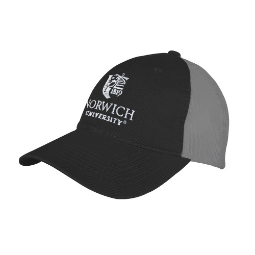 Black/Charcoal Mesh Back Unstructured Low Profile Hat-University Mark